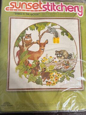 Vintage 1979 Sunset Stitchery BABES IN THE WOOD Crewel Embroidery Kit 2445 NEW